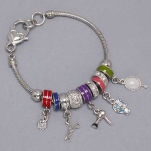 Hair Stylist Bracelet Charms Beads Silver Tone New